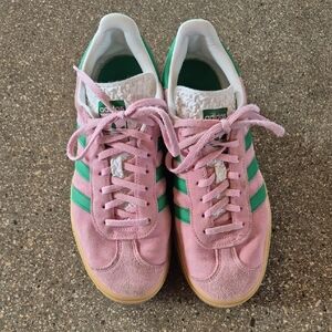 adidas Pink Suede Sneakers with Green Stripes